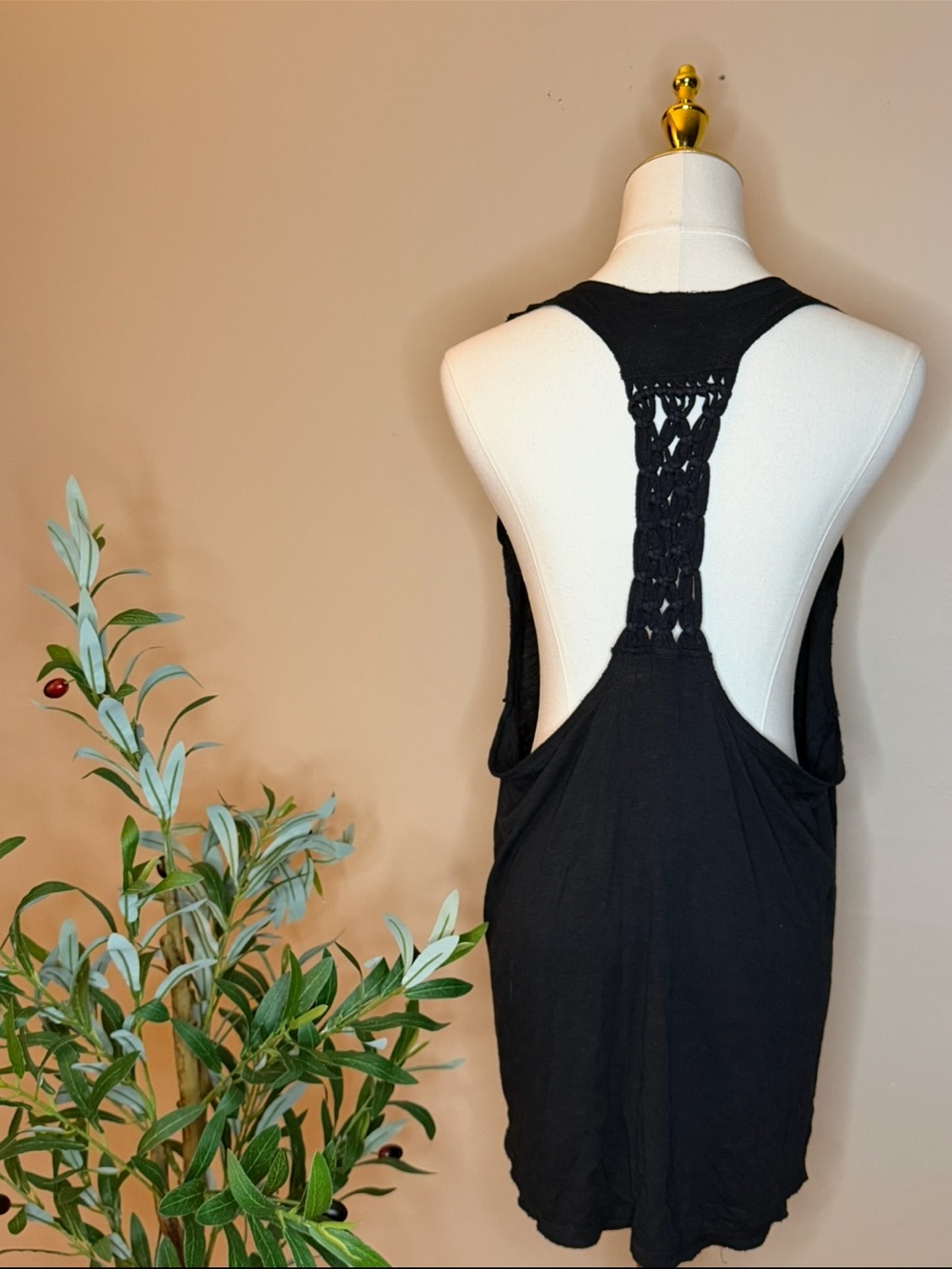 430. Aerie Black Racerback Tank Crochet Back Detail - Picture 3 of 3